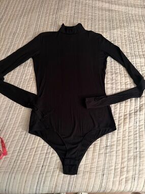 MM6 by MAISON Margiela Black Ribbed Long Sleeve Turtleneck Bodysuit